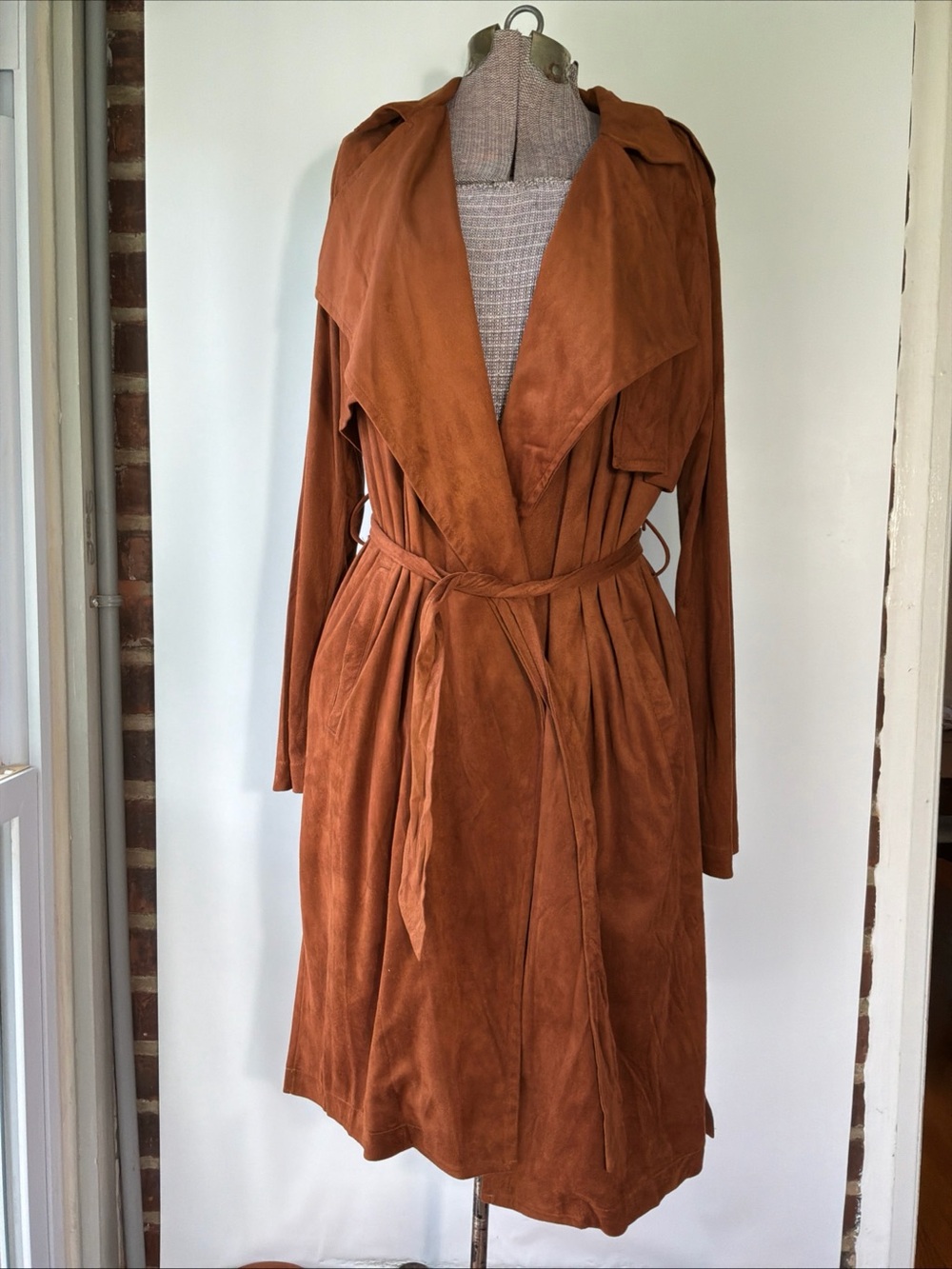 En Crème Rust Brown Faux Suede Duster, Trench Coat Jacket Women’s Size Small